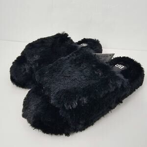 BP Fawn Slippers Black Faux Fur Cozy Comfort Slide  Size L 9/10 NWT